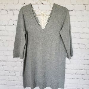 525 AMERICA 3/4 Sleeve Lace Up Heather Gray Sweater Dress--NWT--S